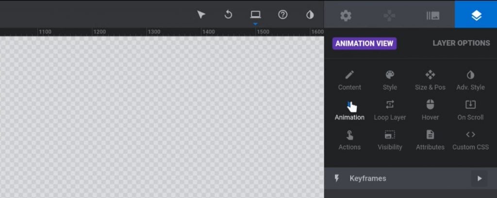 Open "Animation" settings for the vertical menu group