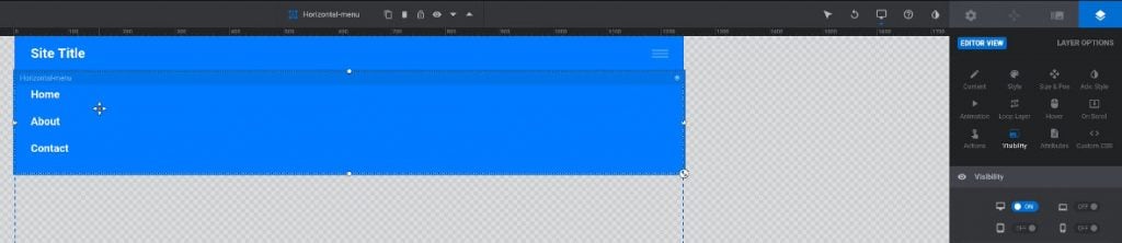 Duplicate vertical menu to create horizontal menu, turn visibility on for desktop and off for all other sizes.