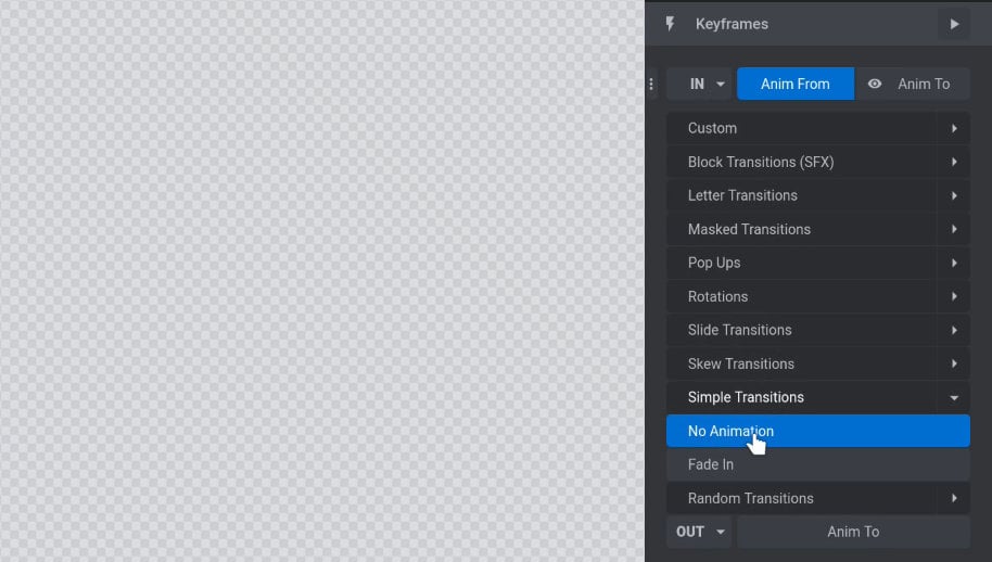 Turn off animation for menu items