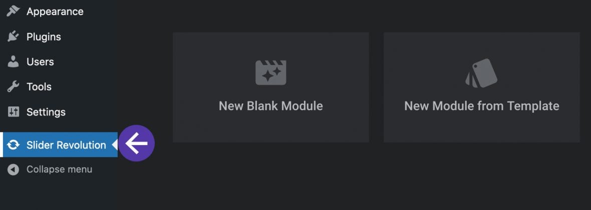 Slider Revolution tab in left sidebar on WordPress dashboard