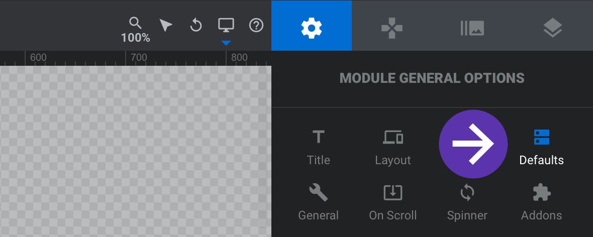 Defaults sub-section under Module General Options tab.