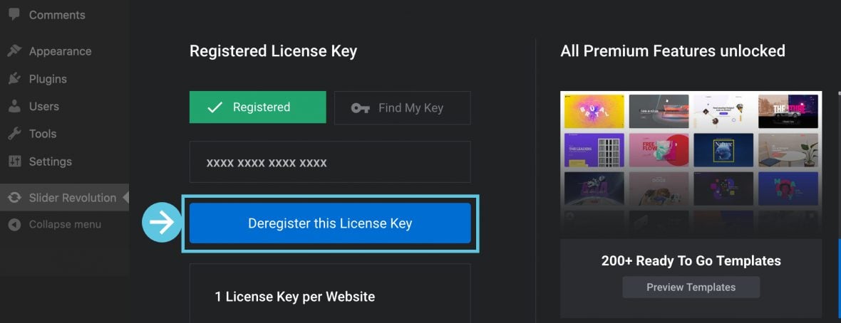 Deregister this License Key button