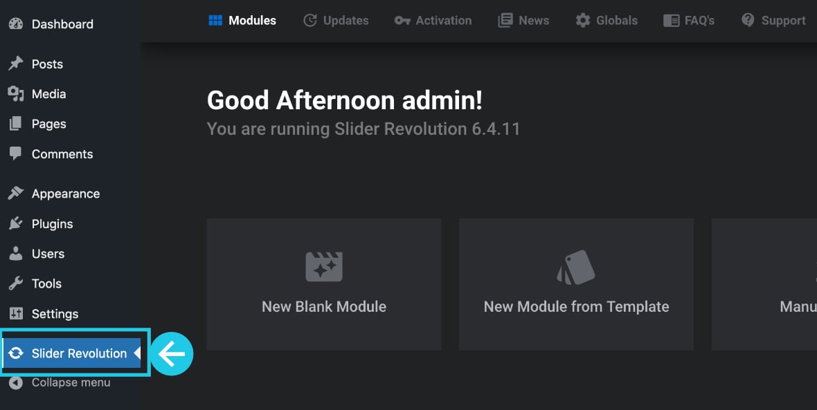 Slider Revolution dashboard