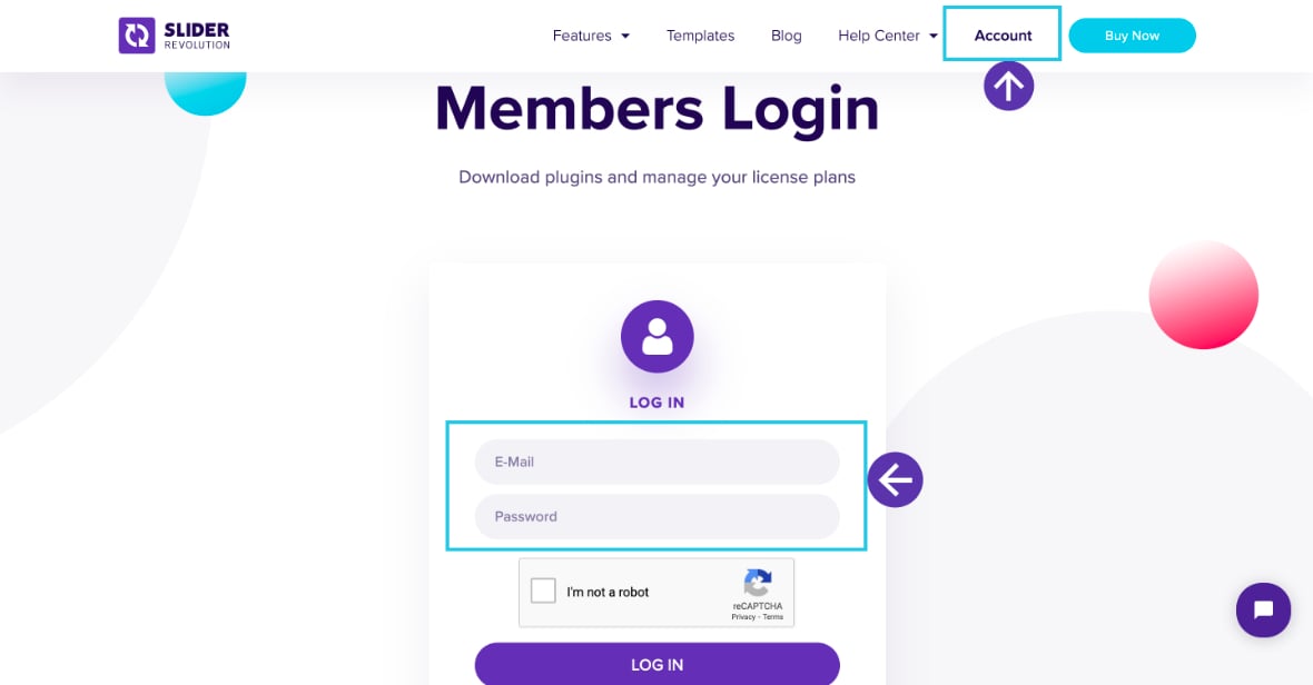 Members Login area on sliderrevolution.com