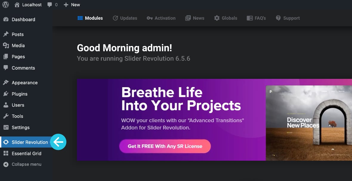 Go to the Slider Revolution plugin