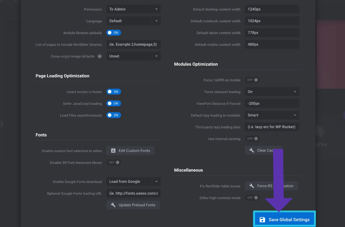 Click the Save Global Settings button