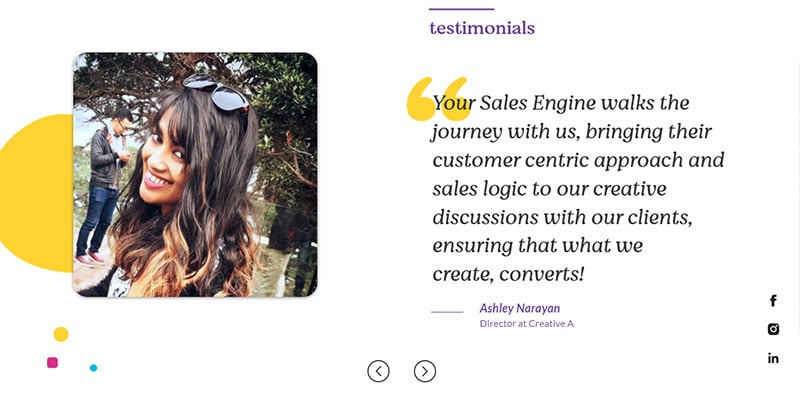 Testimonial carousel for marketing company