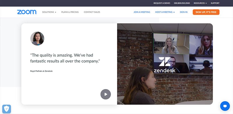 Testimonial carousel for Zoom's landing page