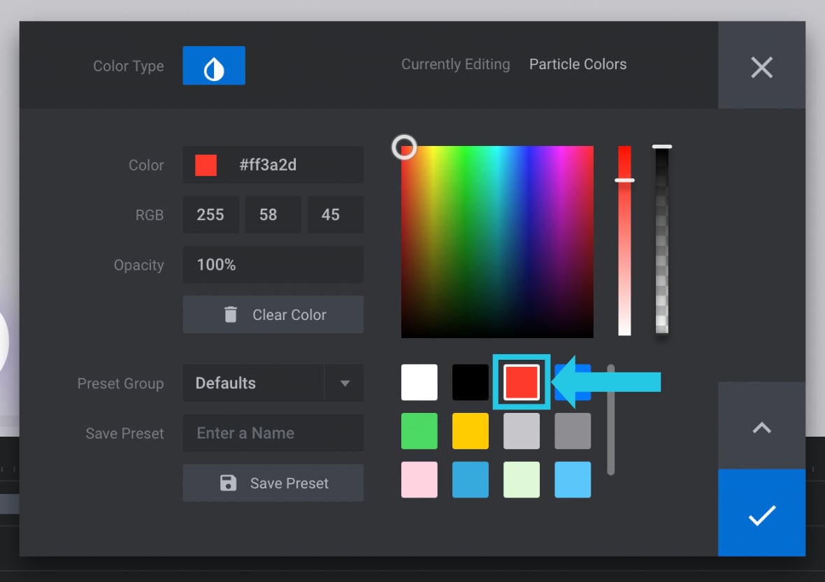Select a color from color panel