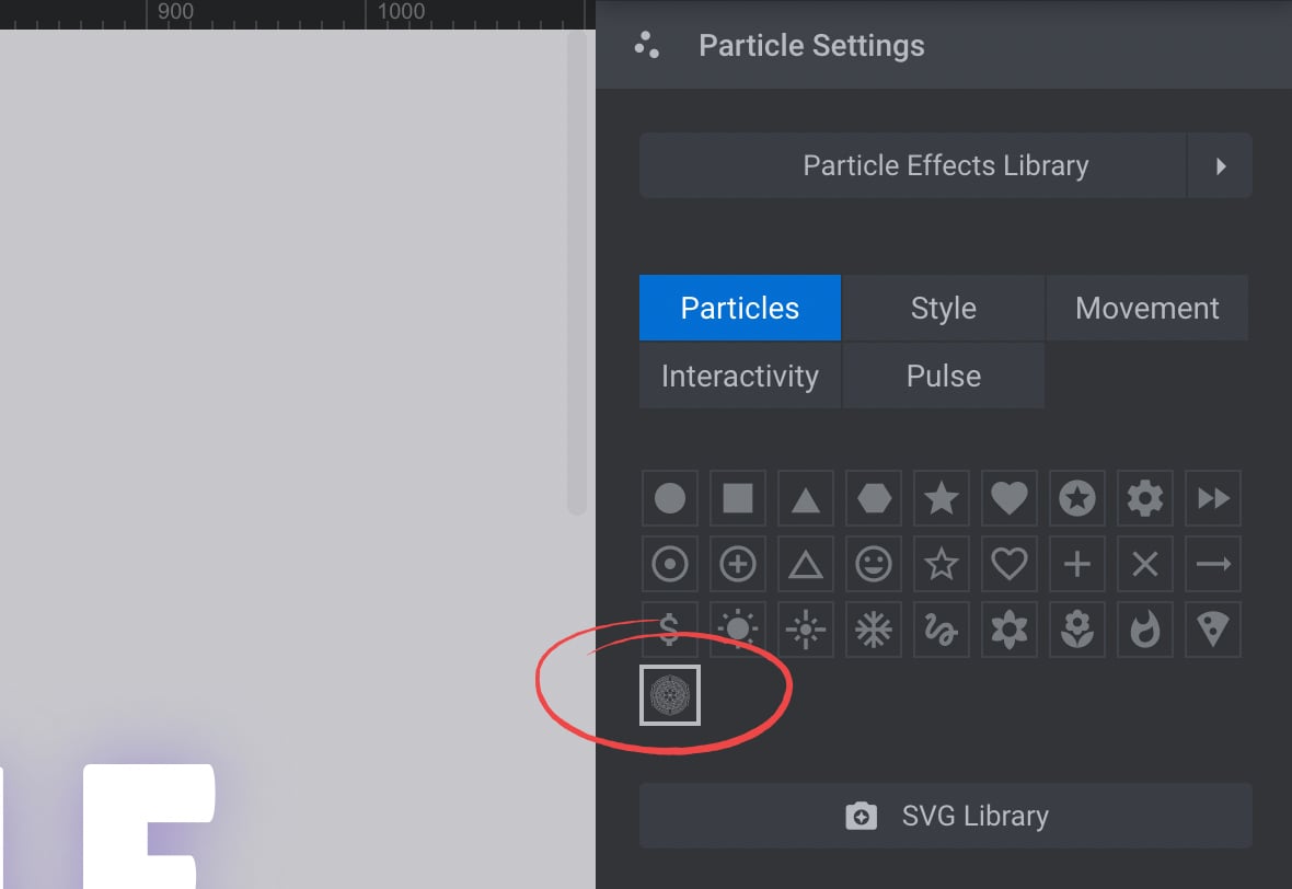 Please ensure you select the newly added custom SVG from the Particle Settings panel