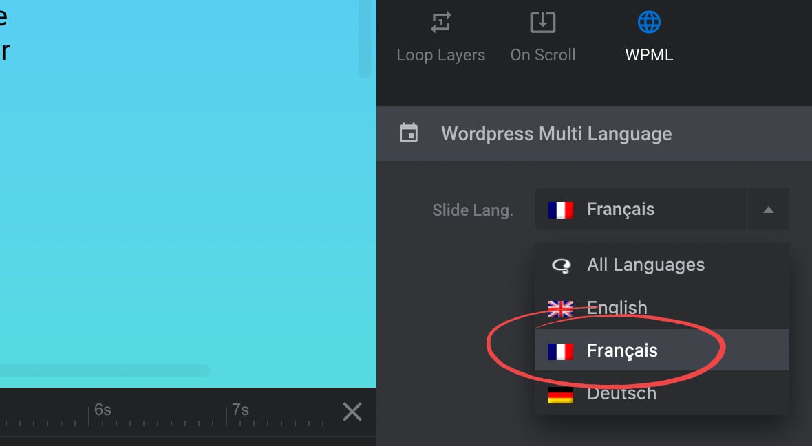 Select a language from the Slide Lang. dropdown option