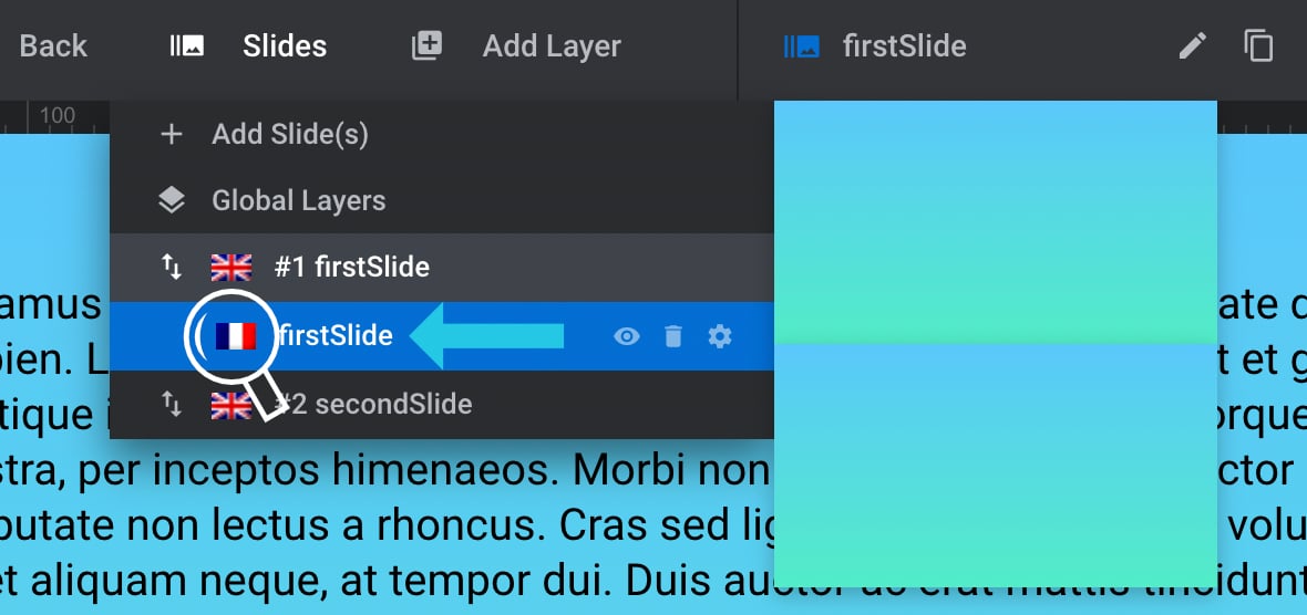 Hover over Slides from the top toolbar