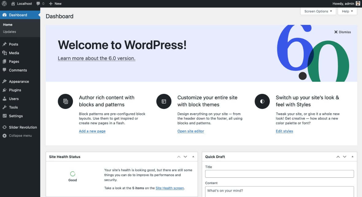 WordPress Dashboard - Slider Revolution