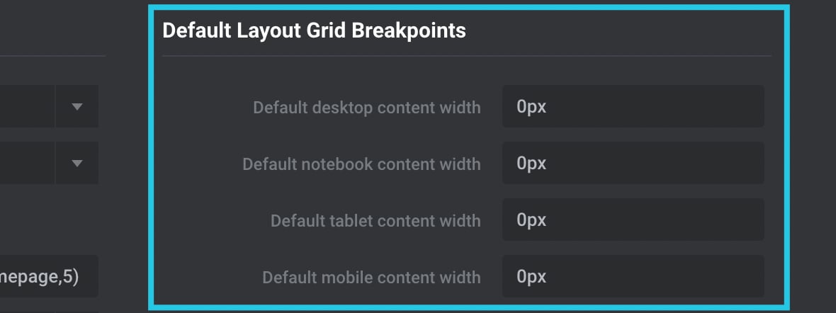 Default Layout Grid Breakpoints options under Slider Revolution Global Settings