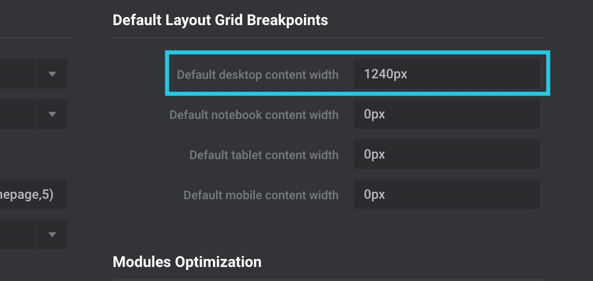 Default desktop content width option configured to 1240px - Slider Revolution