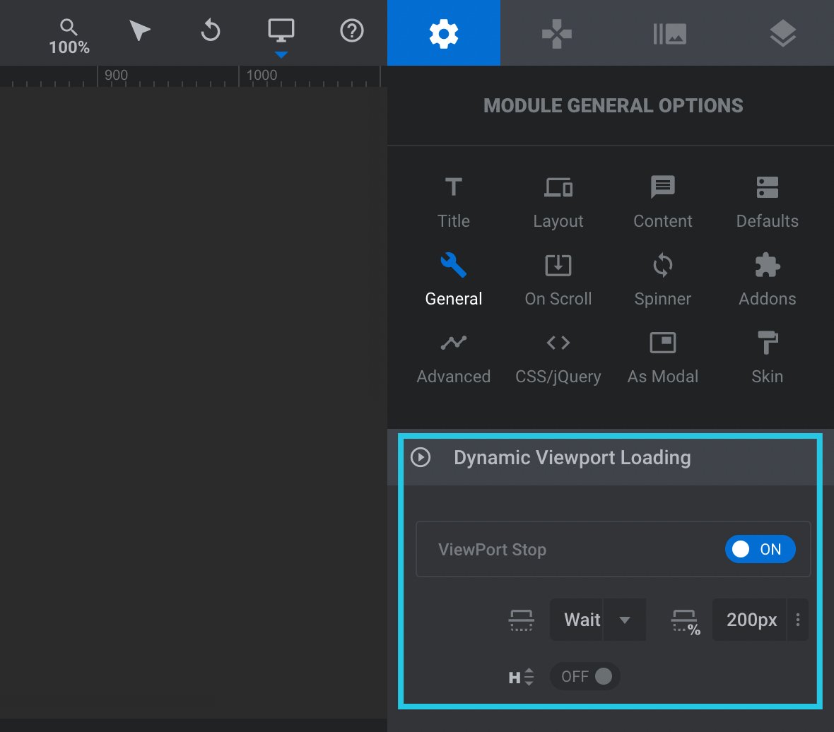 Dynamic Viewport Loading panel under Slider Revolution Settings