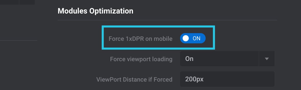 Force 1xDPR on mobile option toggled ON - Slider Revolution