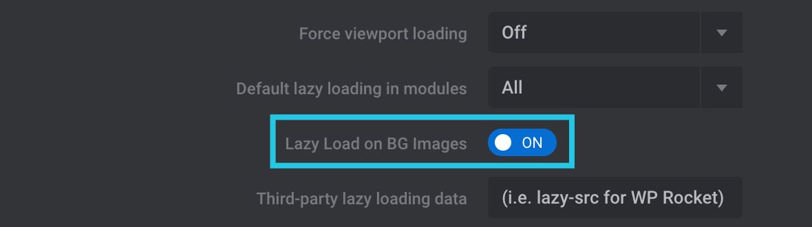 Lazy Load on BG Image option toggled ON