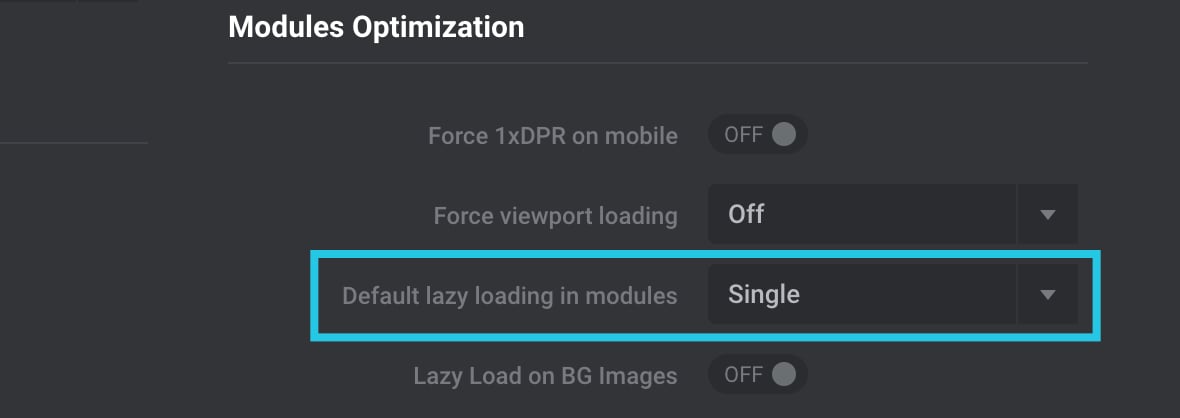Default lazy loading in modules option configured to the Single setting