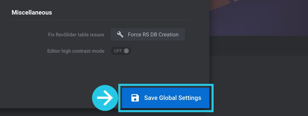 The Save Global Settings button - Slider Revolution