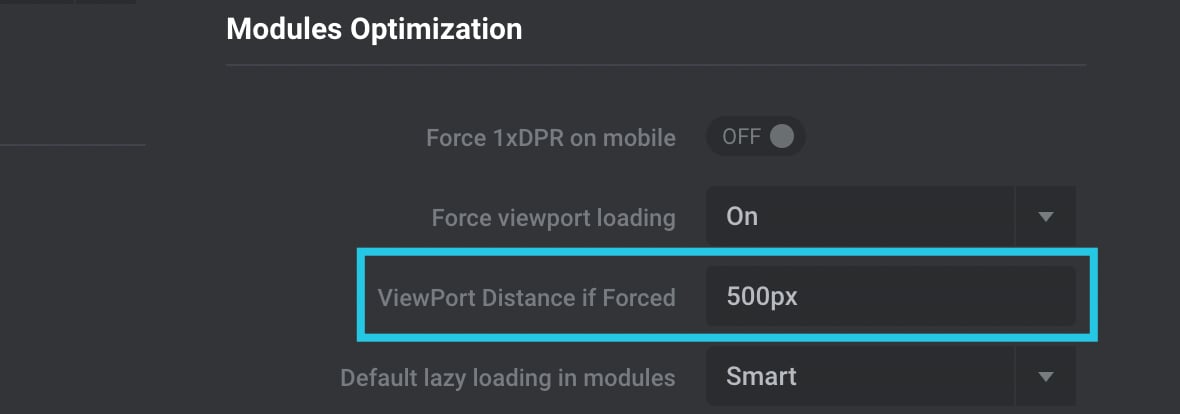 ViewPort Distance if Forced option configured to 500px