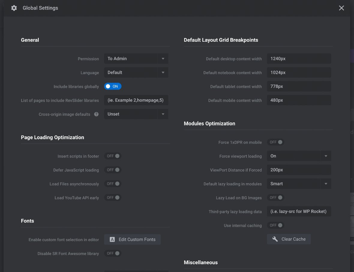 Slider Revolution Global Settings dialogue box