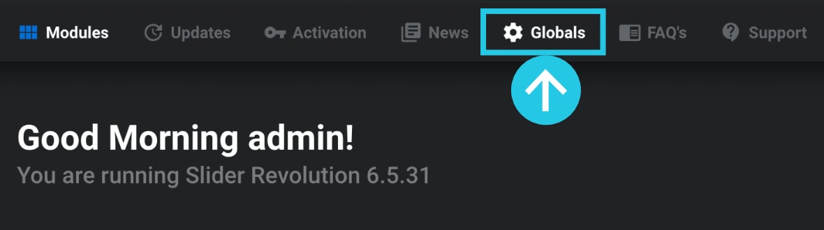 Globals link to access the Global Settings of the Slider Revolution WordPress plugin