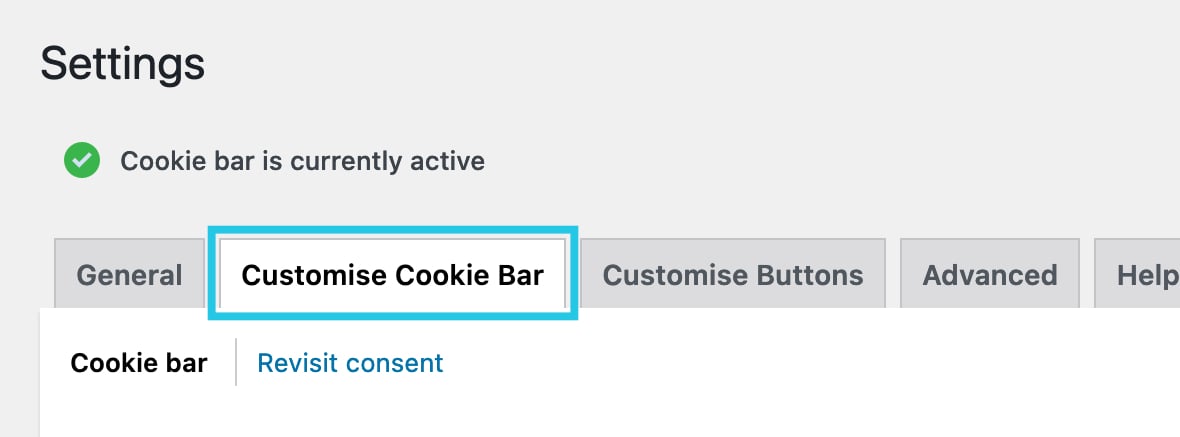 Customise Cookie Bar tab under the CookieYes plugin's Settings