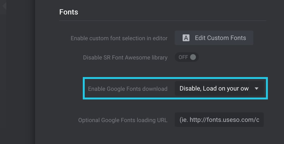 Enable Google Fonts download set to Disable, Load on your own - Slider Revolution
