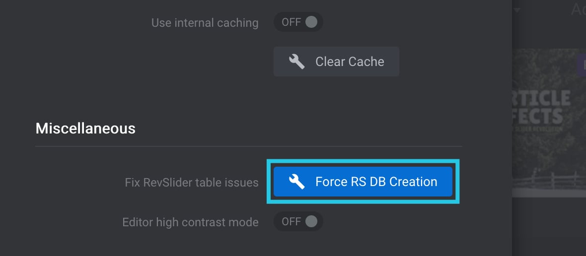 Click on the Force RS DB Creation button
