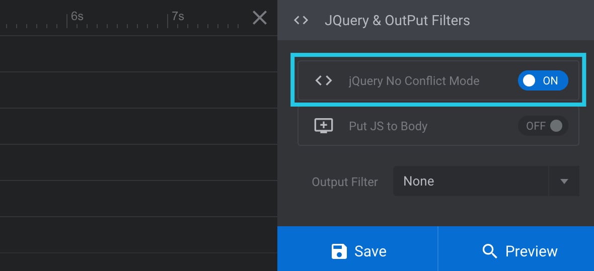 Toggle the jQuery No Conflict Mode option to ON