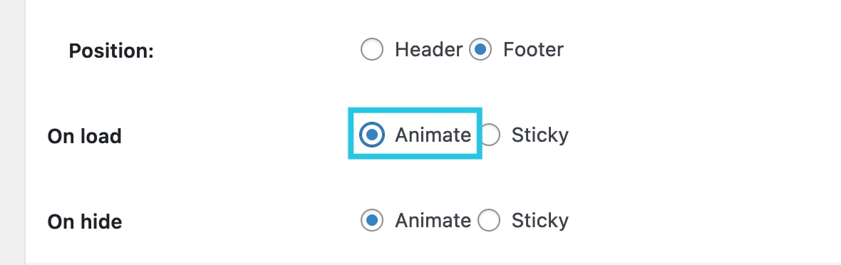 Select the Animate settings for OnLoad option.