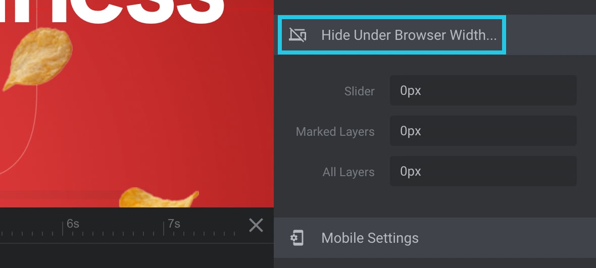 Scroll down to the Hide Under Browser Width panel - Elements Visibility in Slider Revolution