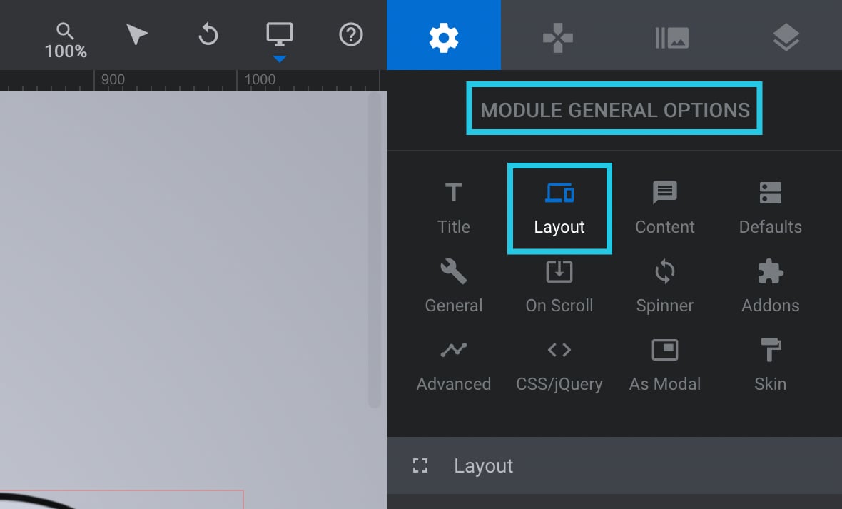 Layout sub-section under Module General Options - Slider Revolution