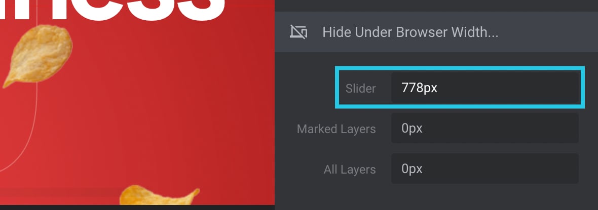 Hide Under Browser Width for Slider 778px