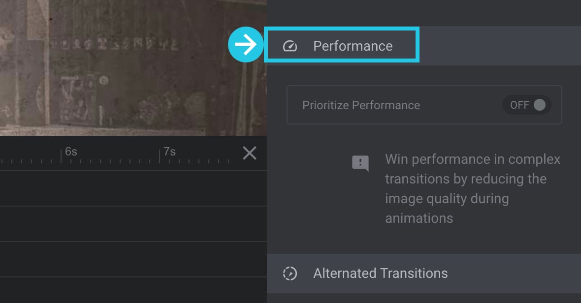 Scroll down to the Performance panel to enhance slide transition animation performance