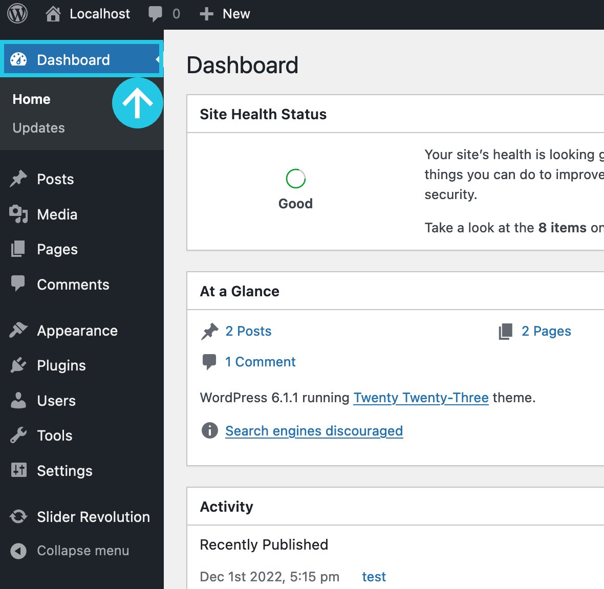 WordPress dashboard