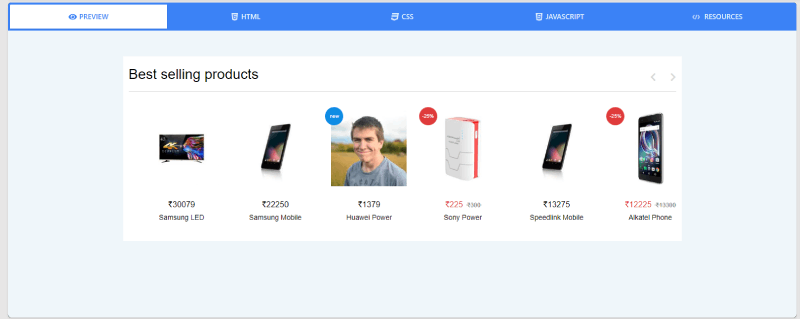 Bootstrap 4 Best selling products with carousel slider
