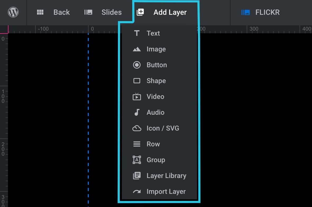 Hover over the Add Layer dropdown menu on the top bar: