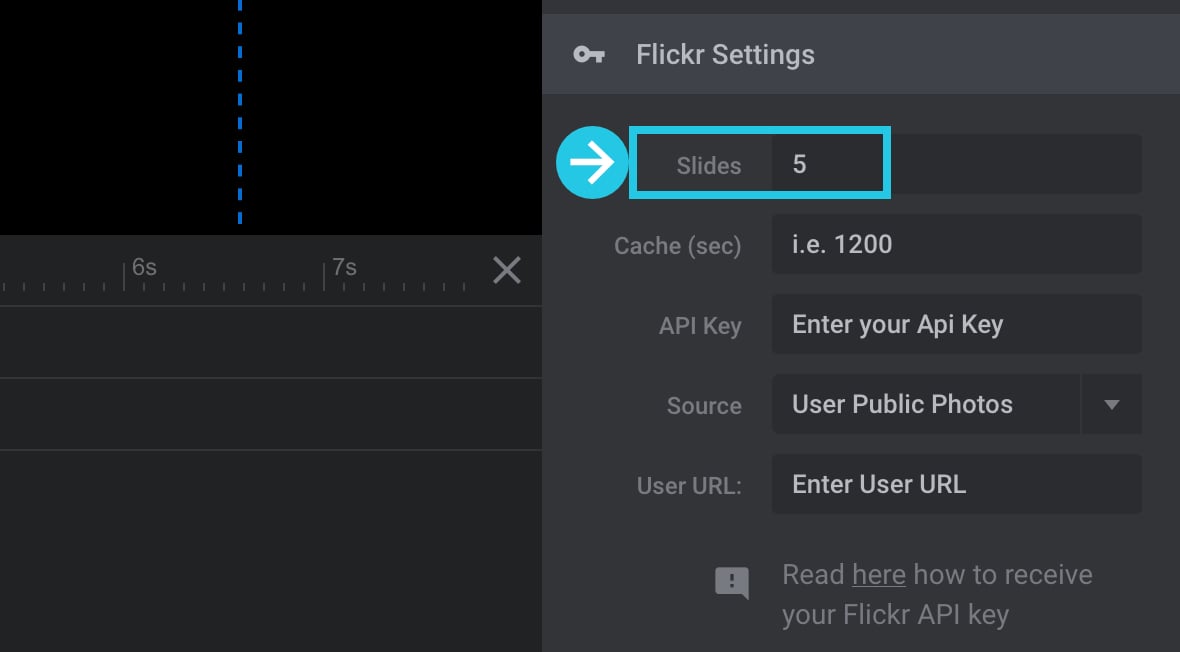If you wish to have five slides with Flickr media feed, you can input 5 in the input field