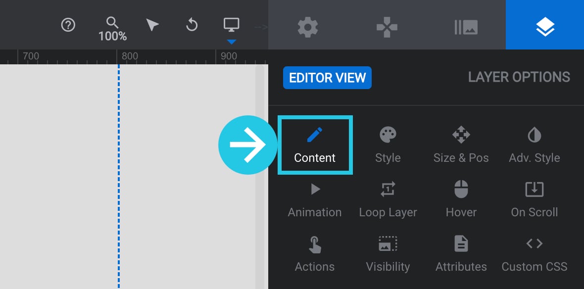 Content sub-section under Layer options tab