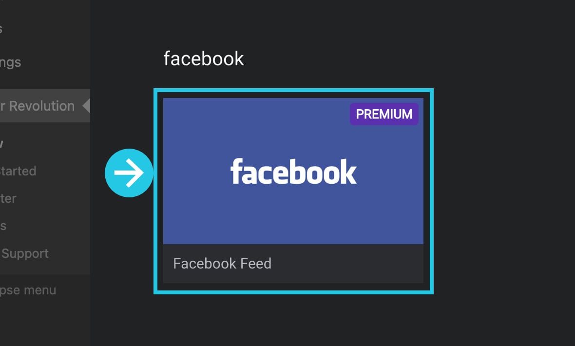 Hover over the facebook module in Slider Revolution