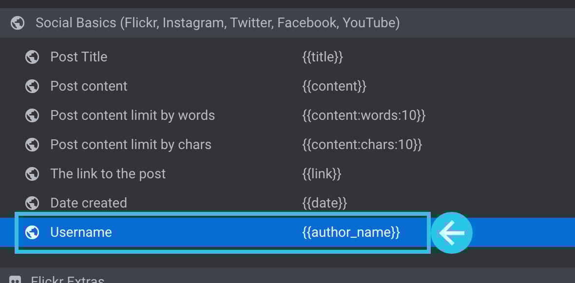 Username meta data
