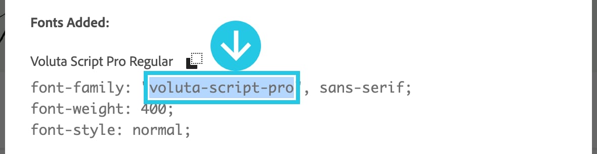 Copy the family name of the Adobe Font