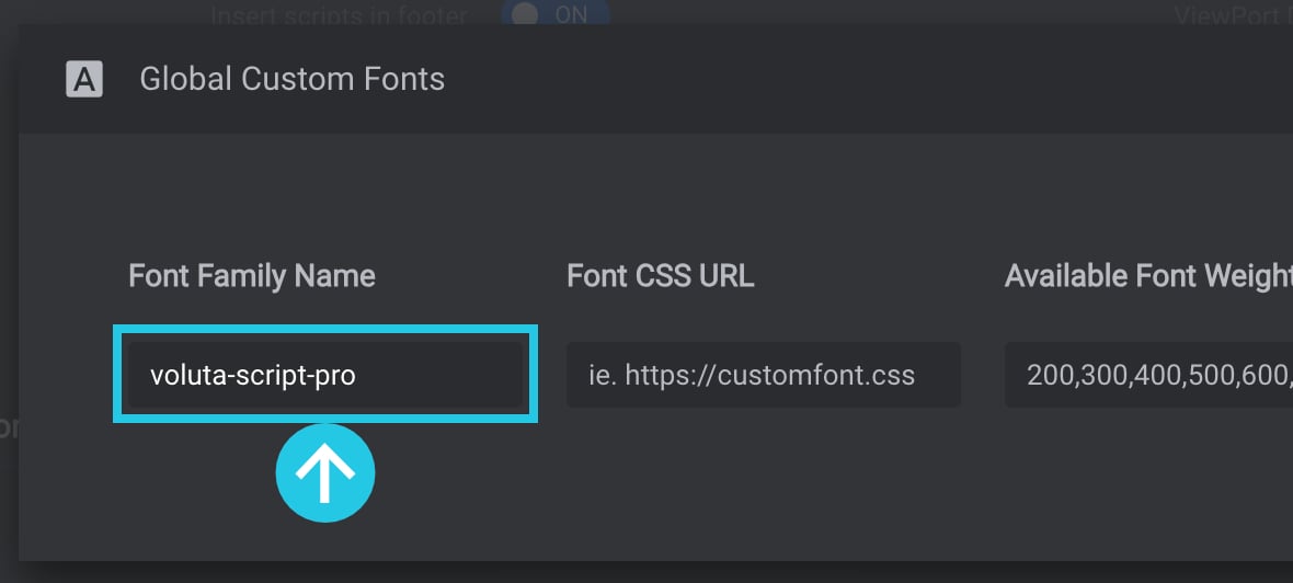 Paste the copied Adobe Fonts family name