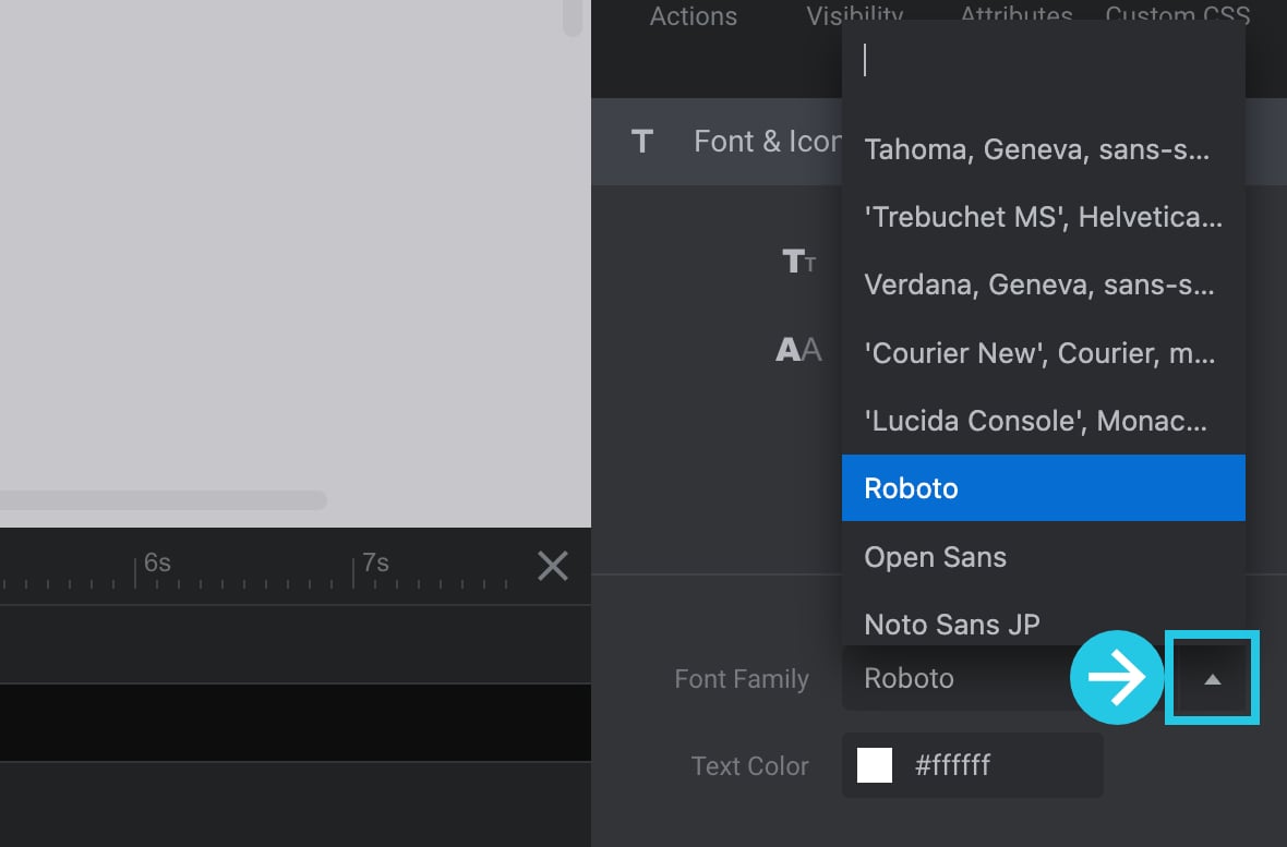 open font family dropdown menu