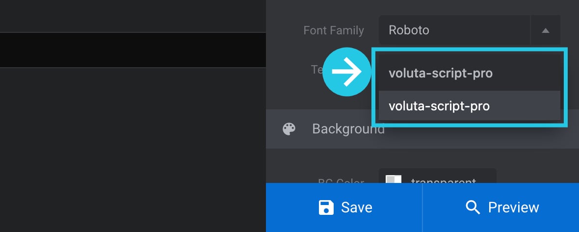 Search option to find the font family