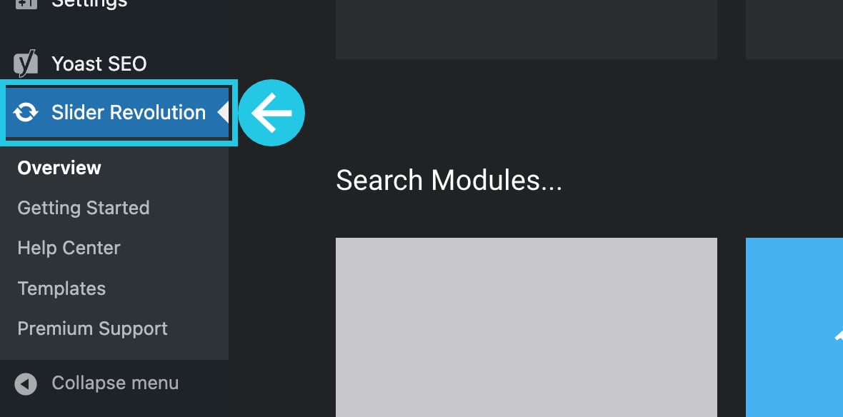 Slider Revolution plugin dashboard