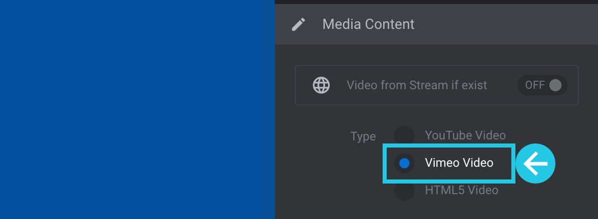 Select the Vimeo Video setting