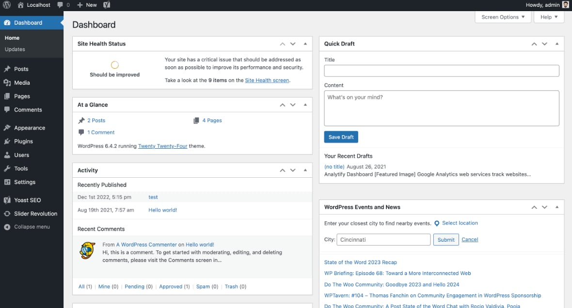 WordPress dashboard